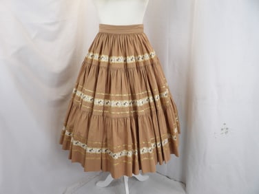 VINTAGE 1950'S BROWN COTTON SQUARE DANCE STYLE CIRCLE SKIRT
