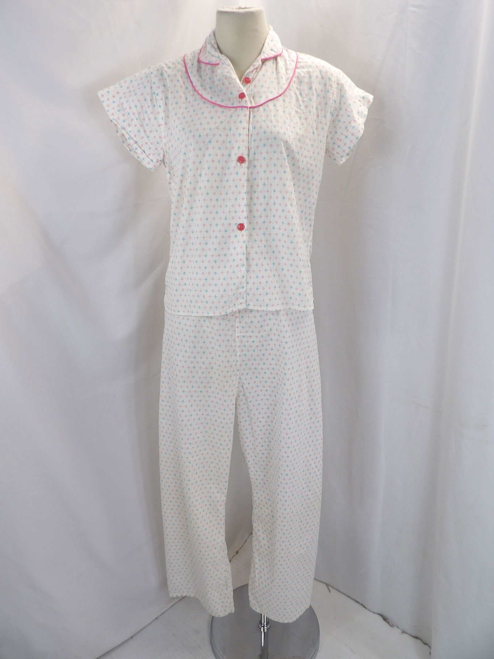 VINTAGE 1950'S 20TH CENTURY COTTON PINK & BLUE PAJAMA SET (1 of 7)