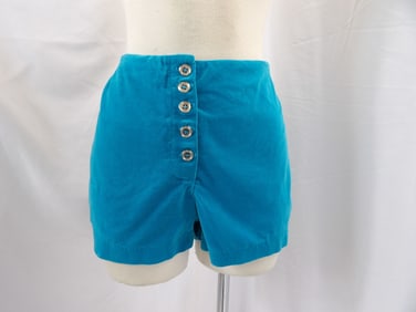 VINTAGE 1970'S SIRJE BLUE VELVET BUTTON FLY HOT PANTS