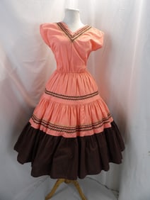 VINTAGE 1950'S PINK COTTON SQUARE DANCE STYLE DRESS