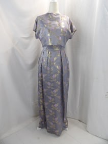 VINTAGE 1960'S PURPLE BROCADE TWO PIECE DRESS SET