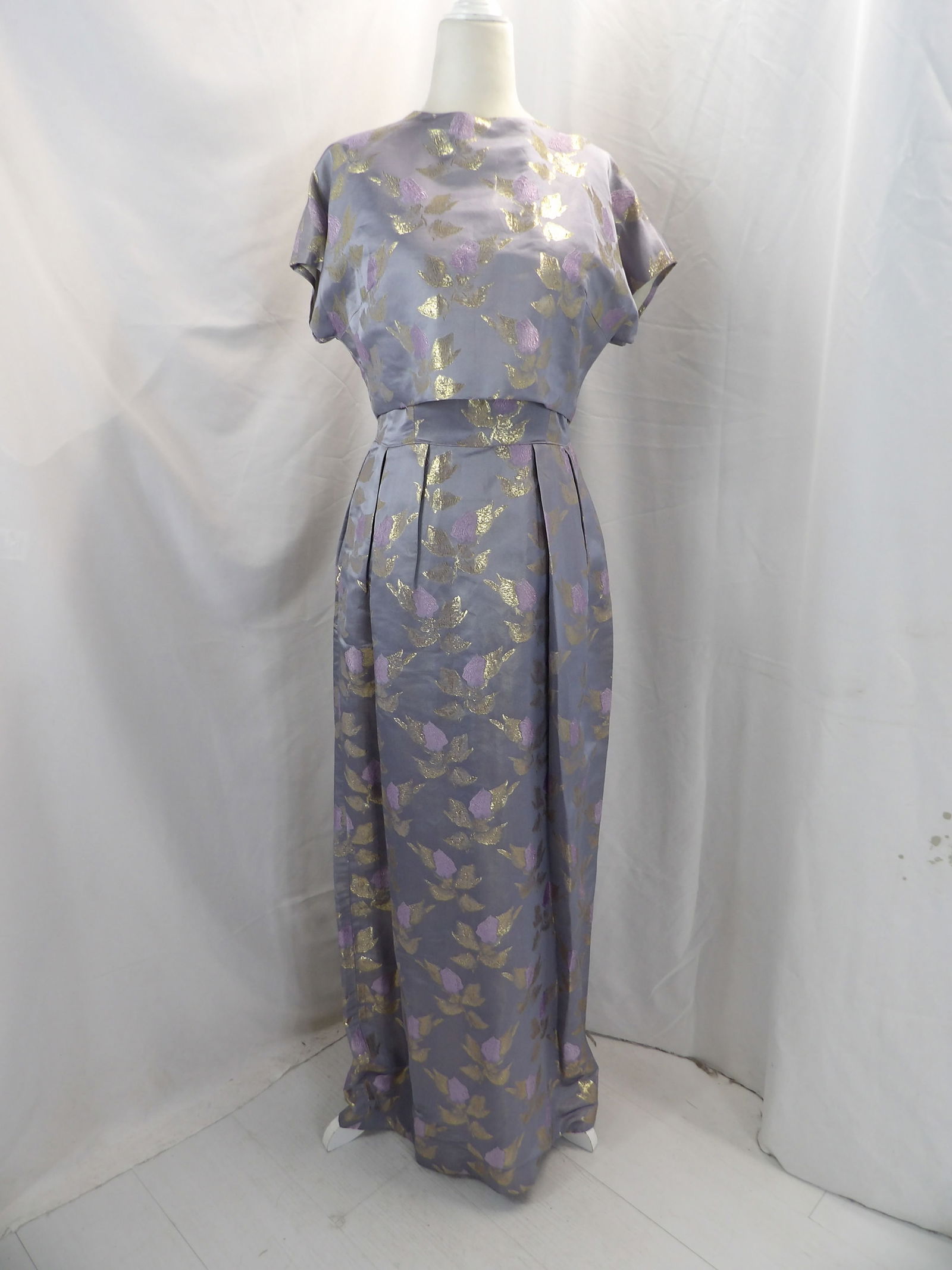VINTAGE 1960'S PURPLE BROCADE TWO PIECE DRESS SET (1 of 7)