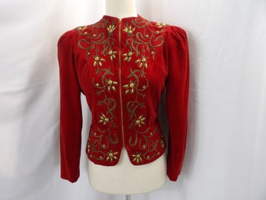 VINTAGE 1940'S RED VELVET & METALLIC JACKET