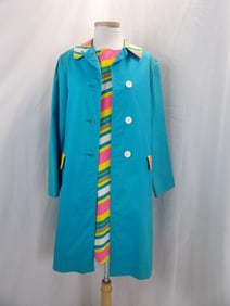 VINTAGE 1960'S PINK, YELLOW & BLUE STRIPED SHIFT WITH MATCHING COAT