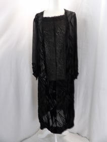 VINTAGE 1910-20 BLACK CUT VELVET DROP WAIST DRESS