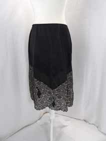 VINTAGE SALEM LINGERIE 1950'S BLACK NYLON & LACE SLIP