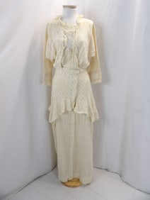 EDWARDIAN WHITE & GOLD COTTON WITH LACE DAY DRESS