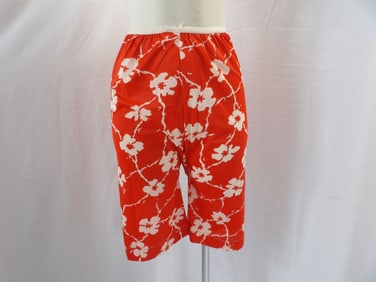 VINTAGE 1950;S RED & WHITE FLORAL NYLON GIRDLE COVER SHORTS