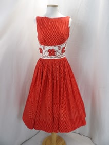 VINTAGE 1950'S RED POLKA DOT FIT & FLARE SUMMER DRESS