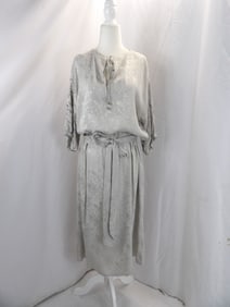 VINTAGE 1980'S CAROL PERETZ SILK ON SILK ROSE PRINT DRESS WITH BEADING & SEQUIN