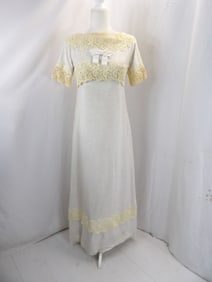 VINTAGE1960'S ALFRED ANGELO TAN LINEN & LACE GOWN