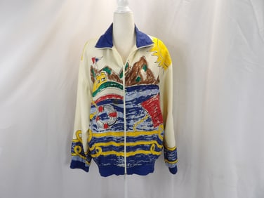 VINTAGE 1980'S OLEG CASSINI SILK BOATING DESIGN JACKET