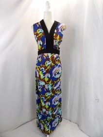 VINTAGE 1970'S BLUE & BROWN KNIT MAXI DRESS