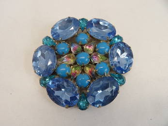 Stunning Large Vintage Blue Stone & Ambre Stone Brooch