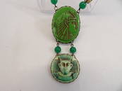 Antique Egyptian Carved Glass Double Pendant Necklace with Jade Beads