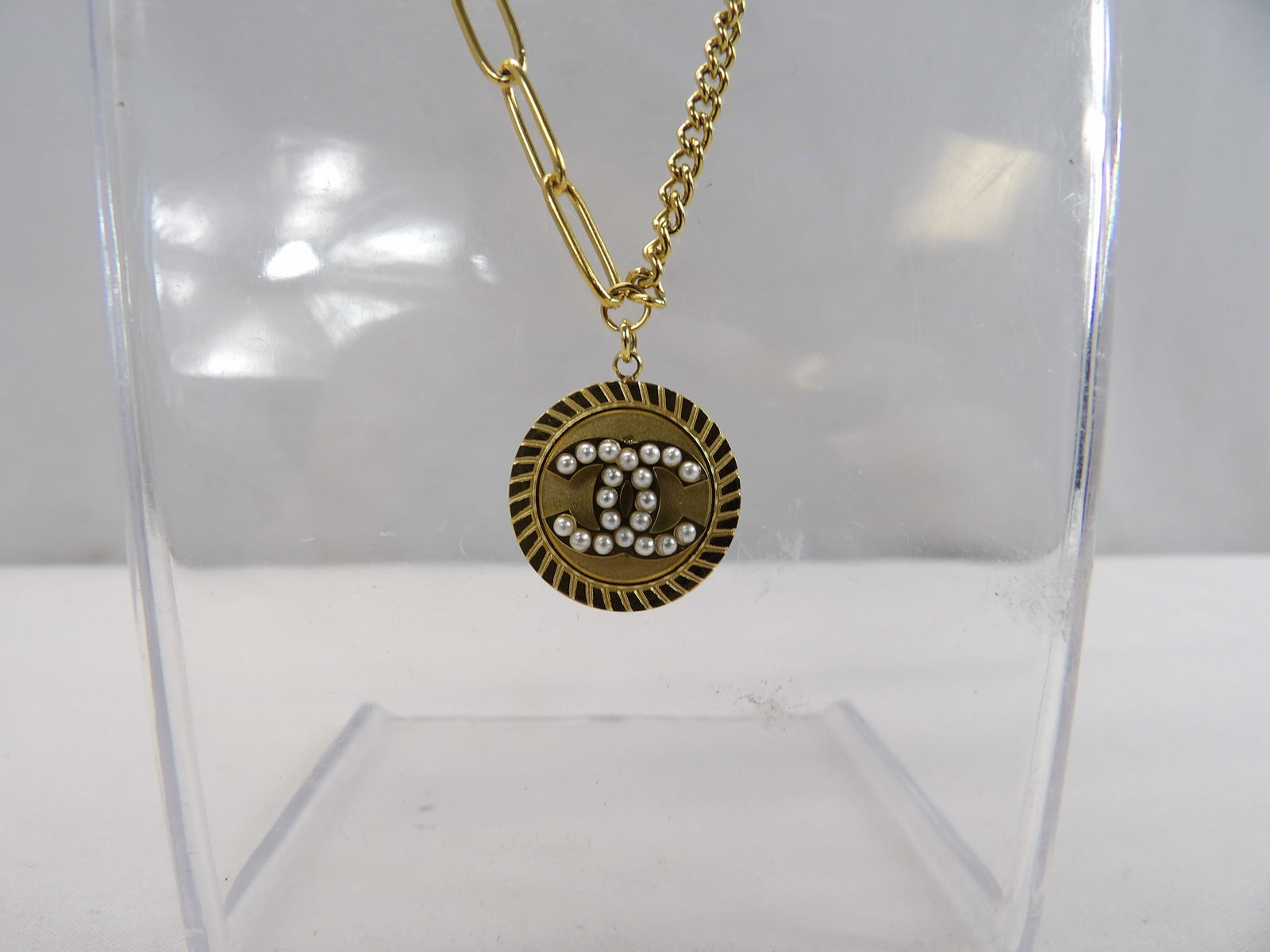 Vintage Chanel Gold Toone Pendant & Chain with Tiny Pearl Beads (1 of 6)