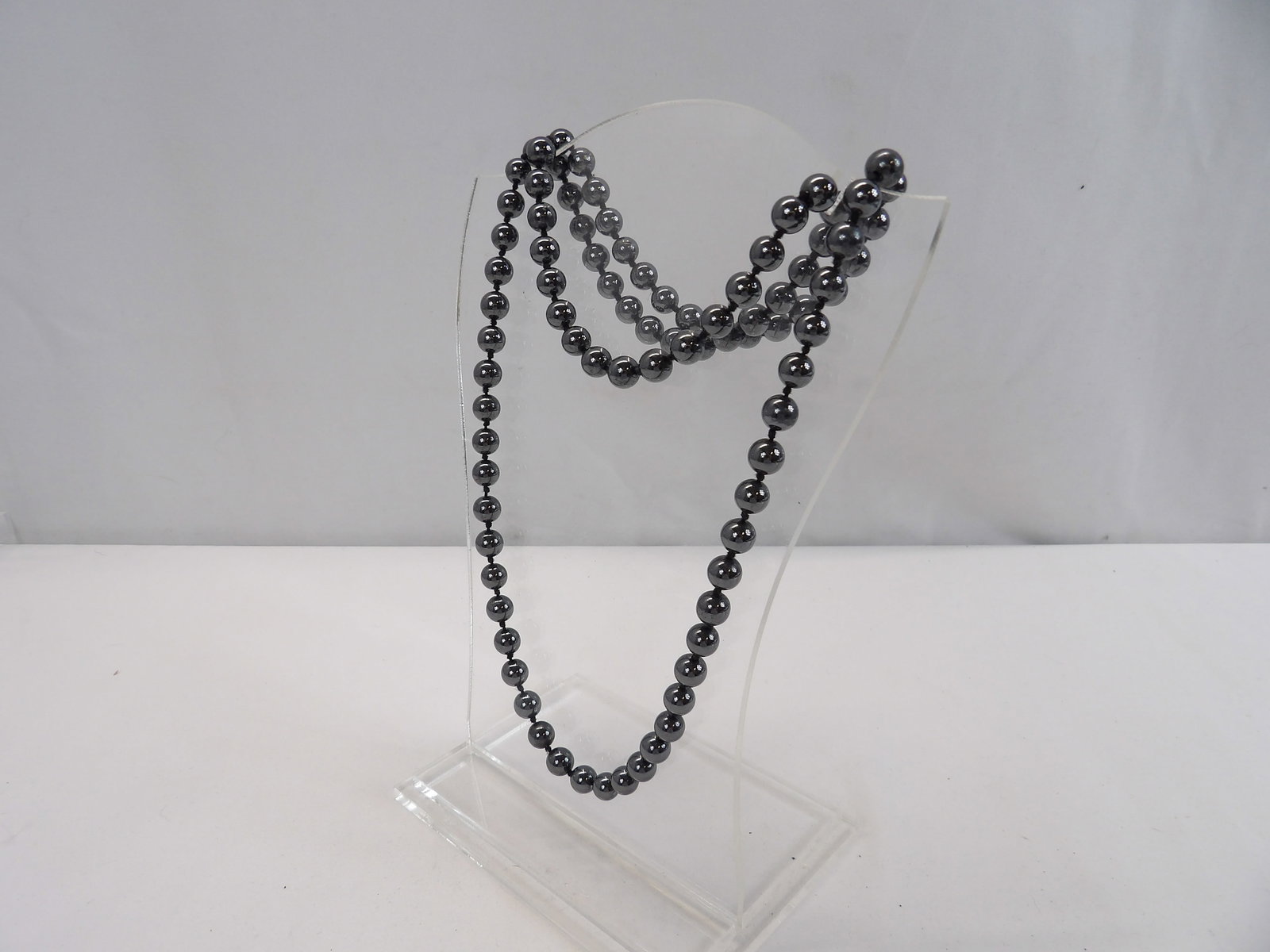 Vintage Hematite Hand Knotted Beaded Necklace: approx. 32 inches