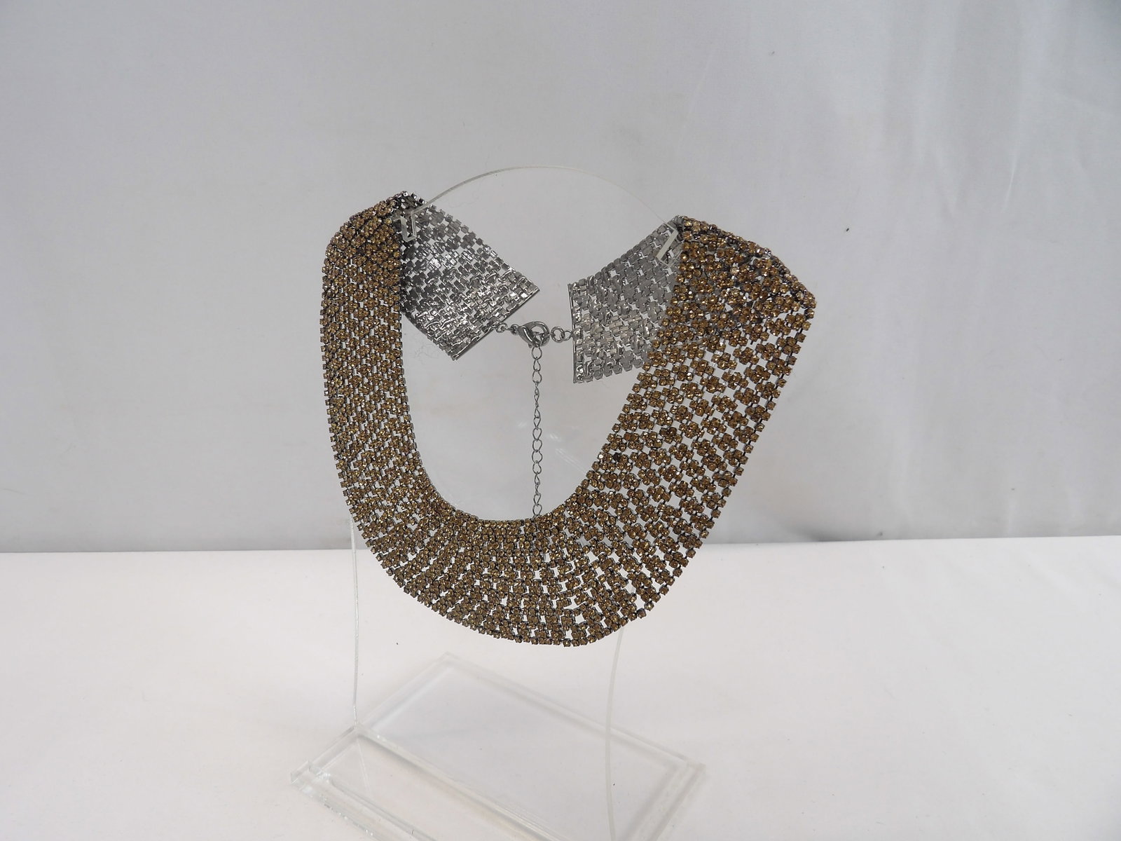 Vintage Mesh Copper Rhinestone Chocker Necklace, 1 1/2 inches wide: approx. 15 long, not including short chain