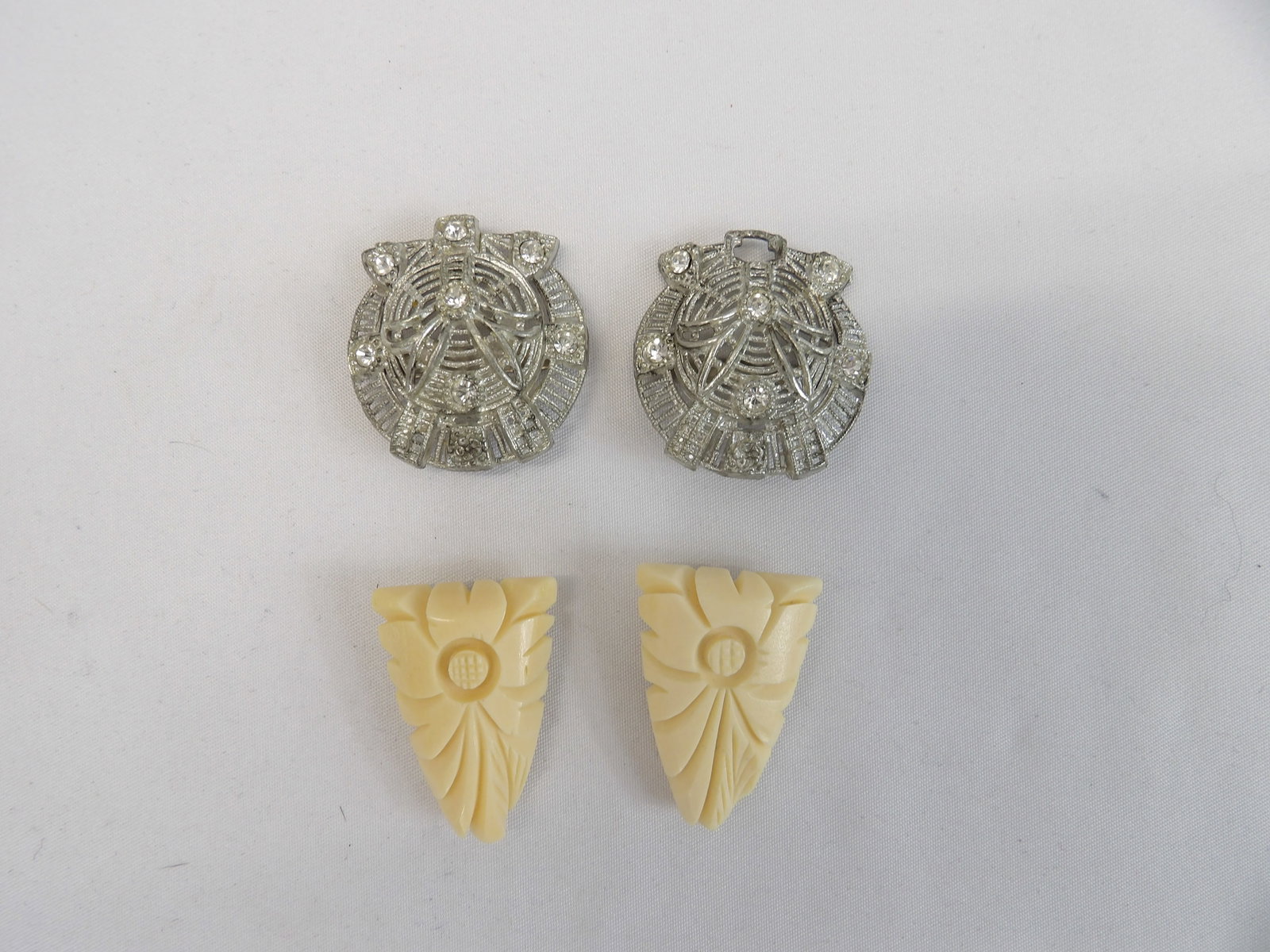 Lot of Antique Japan Pair Shoe Buckle/Clips & Rhinestone Belt Buckles: see photo's