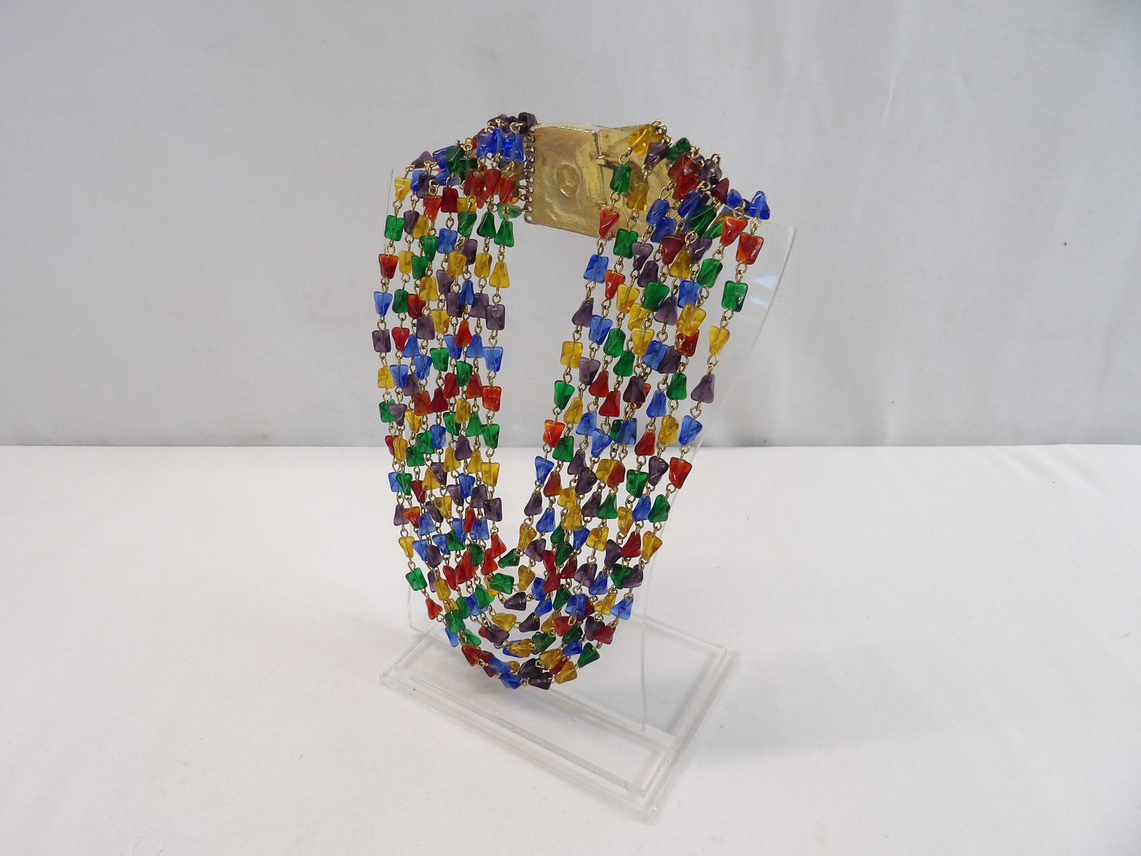 Vintage Multi Color 9 Strand Necklace with Large Gold Tone Clasp (1 of 6)