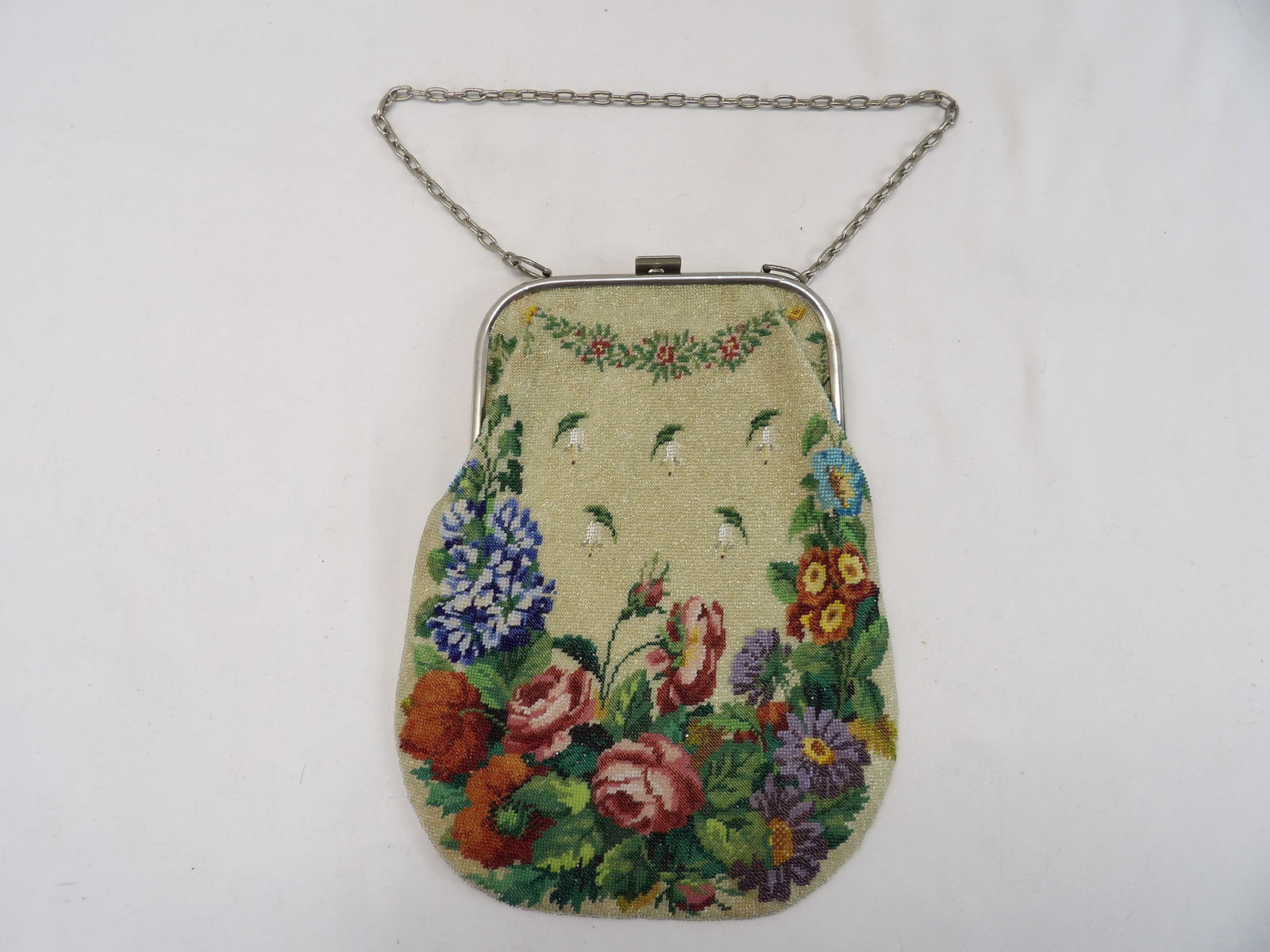 Vintage Hand Beaded Purse with Floral Motif (1 of 11)