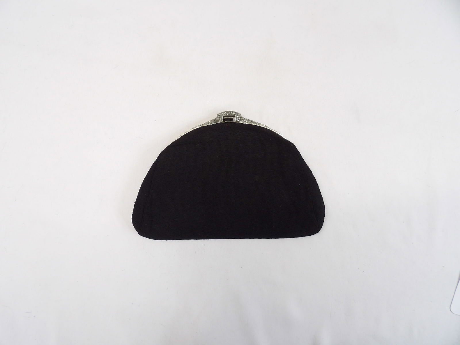 Vintage 1930's Trinity Black Fabric Finger Bag with Marcasite Frame & Mirror with Chain (1 of 12)