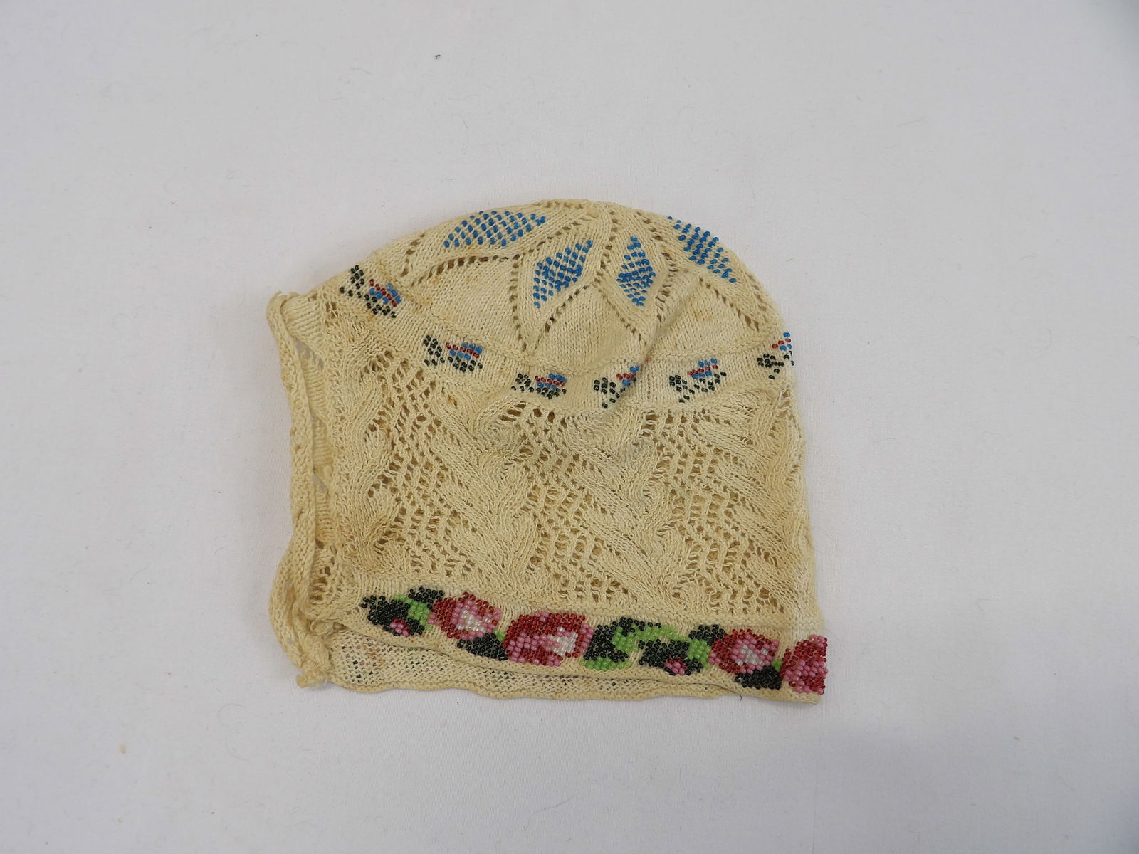 Antique Hand Knit & Beaded Babies Bonnet (1 of 7)