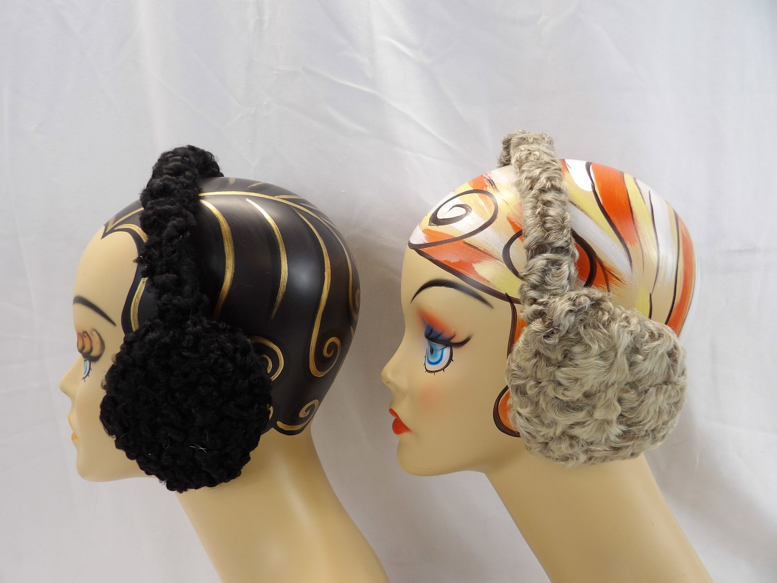 Lot of 2 Pair Persian Lamb Fur Earmuffs: good condition