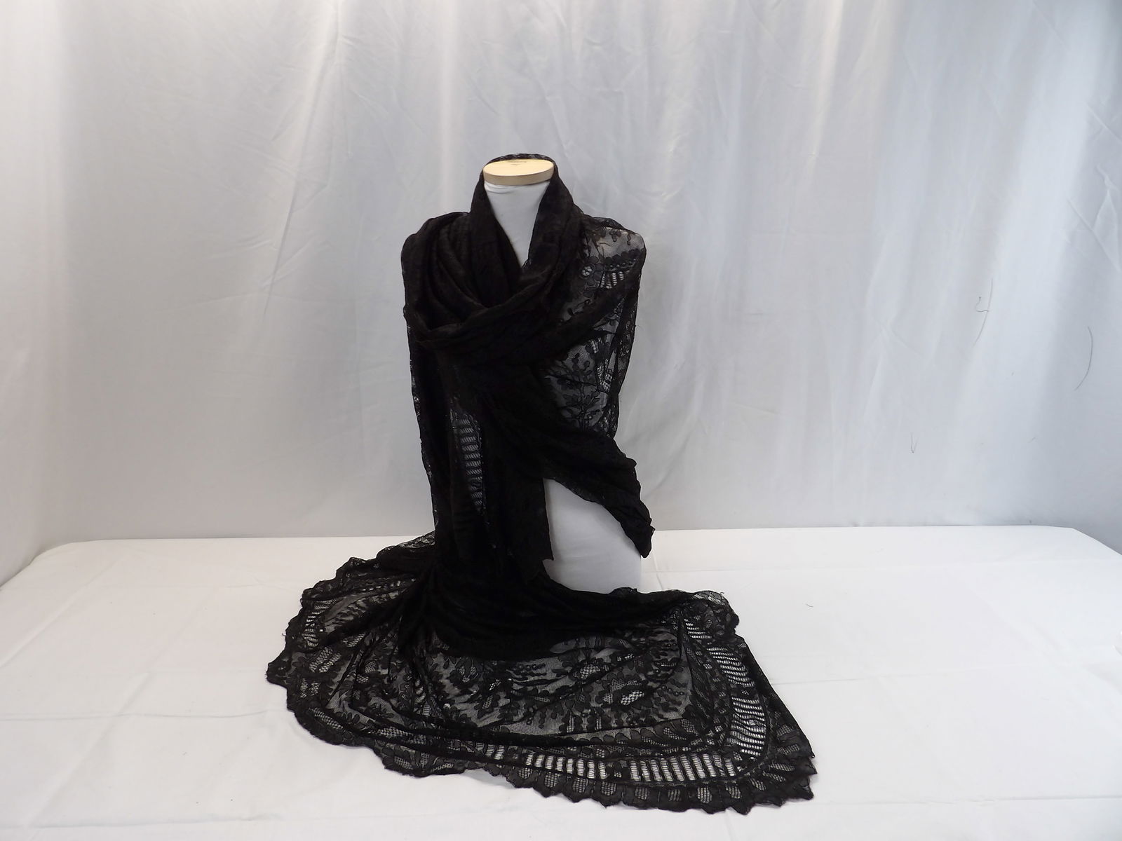 Large Antique 1800's Black Lace Mourning Shawl (1 of 12)
