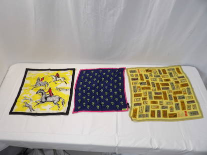 Lot of 3 Vintage Silk Scarves, Fox Hunt, Vera & Lilly Pulitzer: good condition