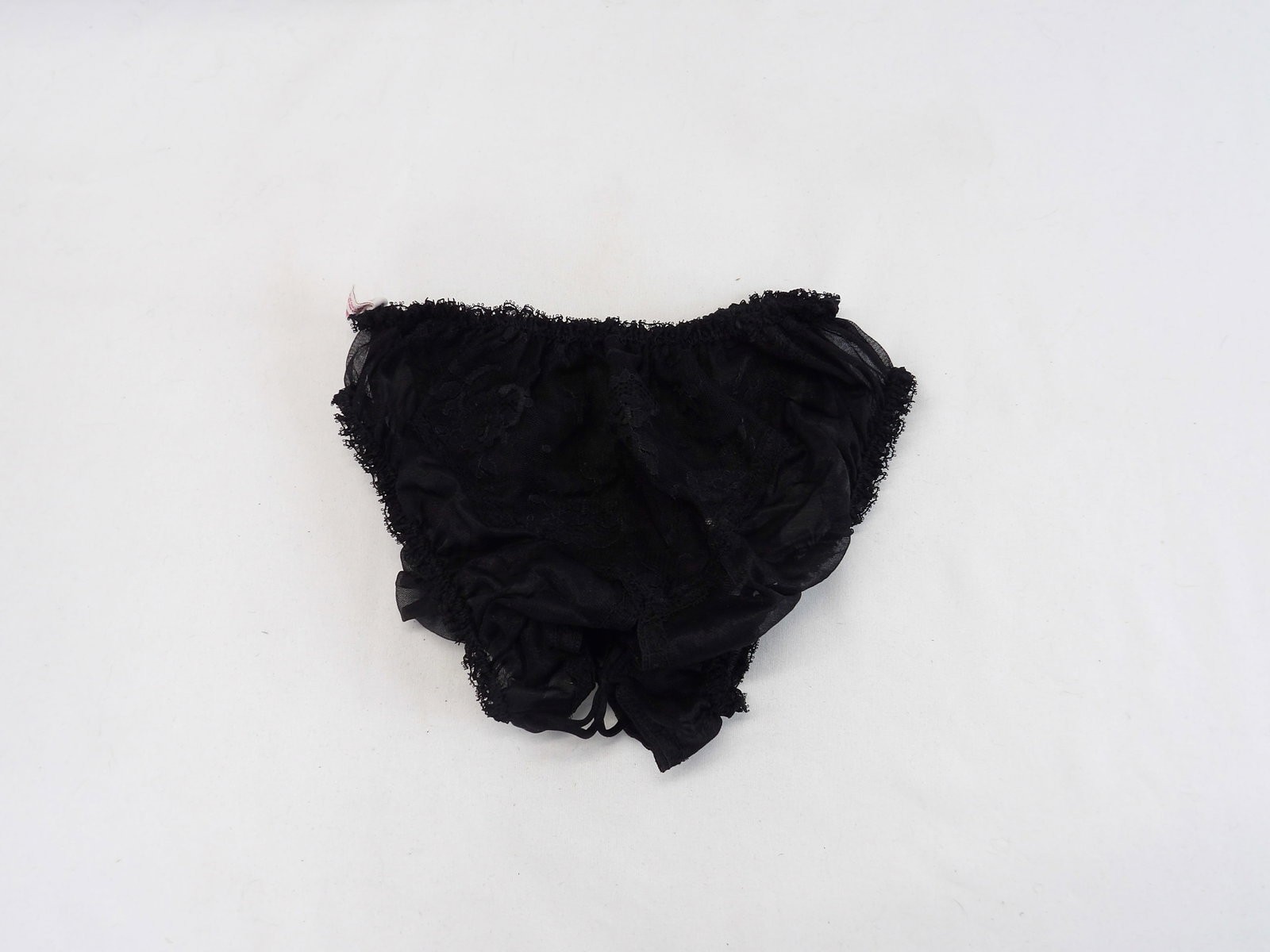 Vintage 1960's Glydon Black Nylon Crotchless Panties: good condition, approx. 37 low rise waist, 38 hips