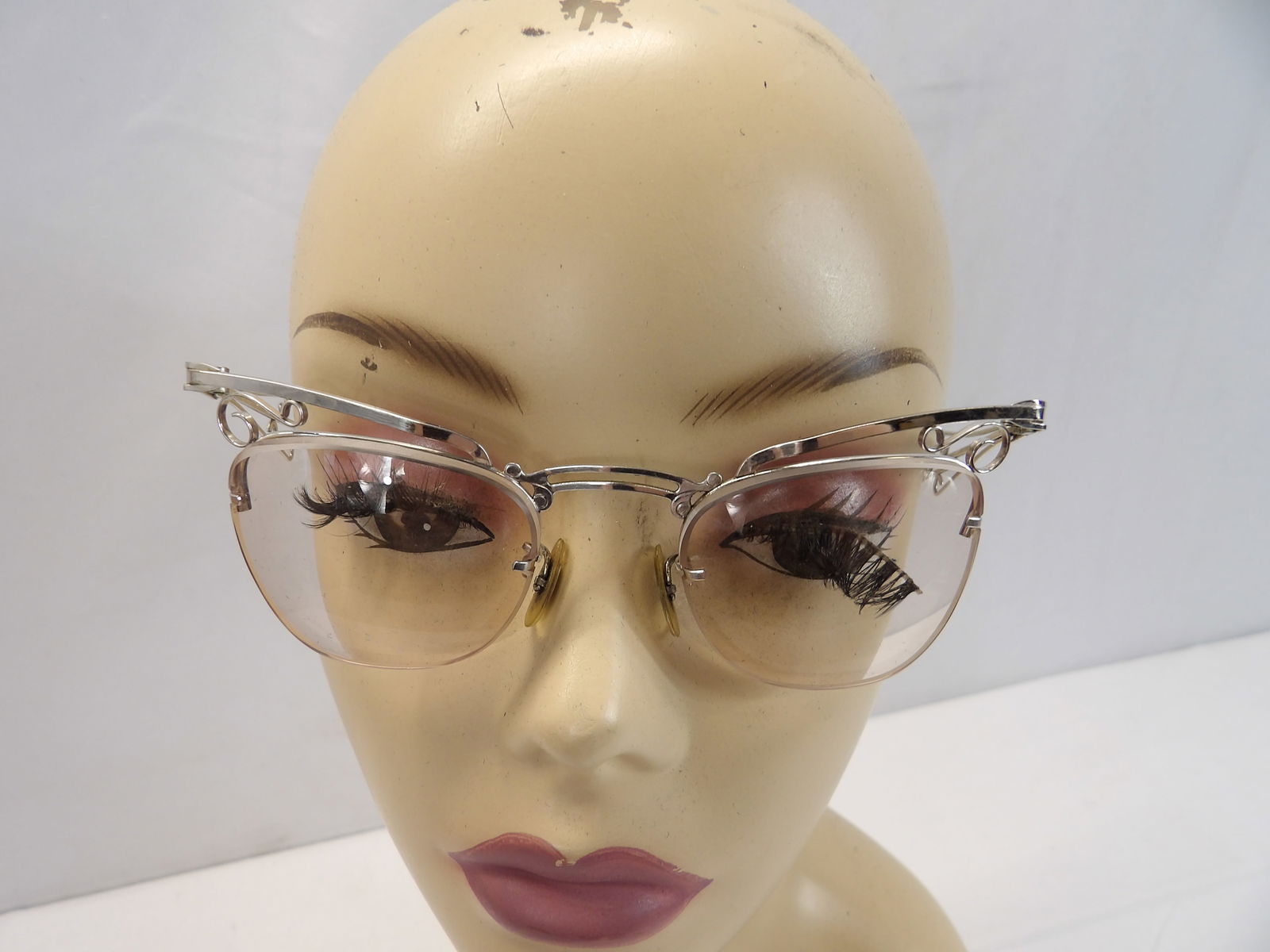 Vintage 1950's Silver Fancy Frame Gold Filled Eyeglasses in Original Floral Hard Case: see photo's