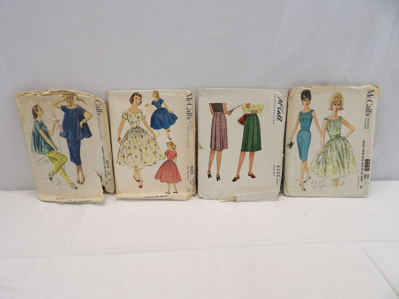 Lot of 4 Vintage McCall's Dress Patterns, 1953, 1945, 1962, & 1955: see photo's, appear to have all the parts