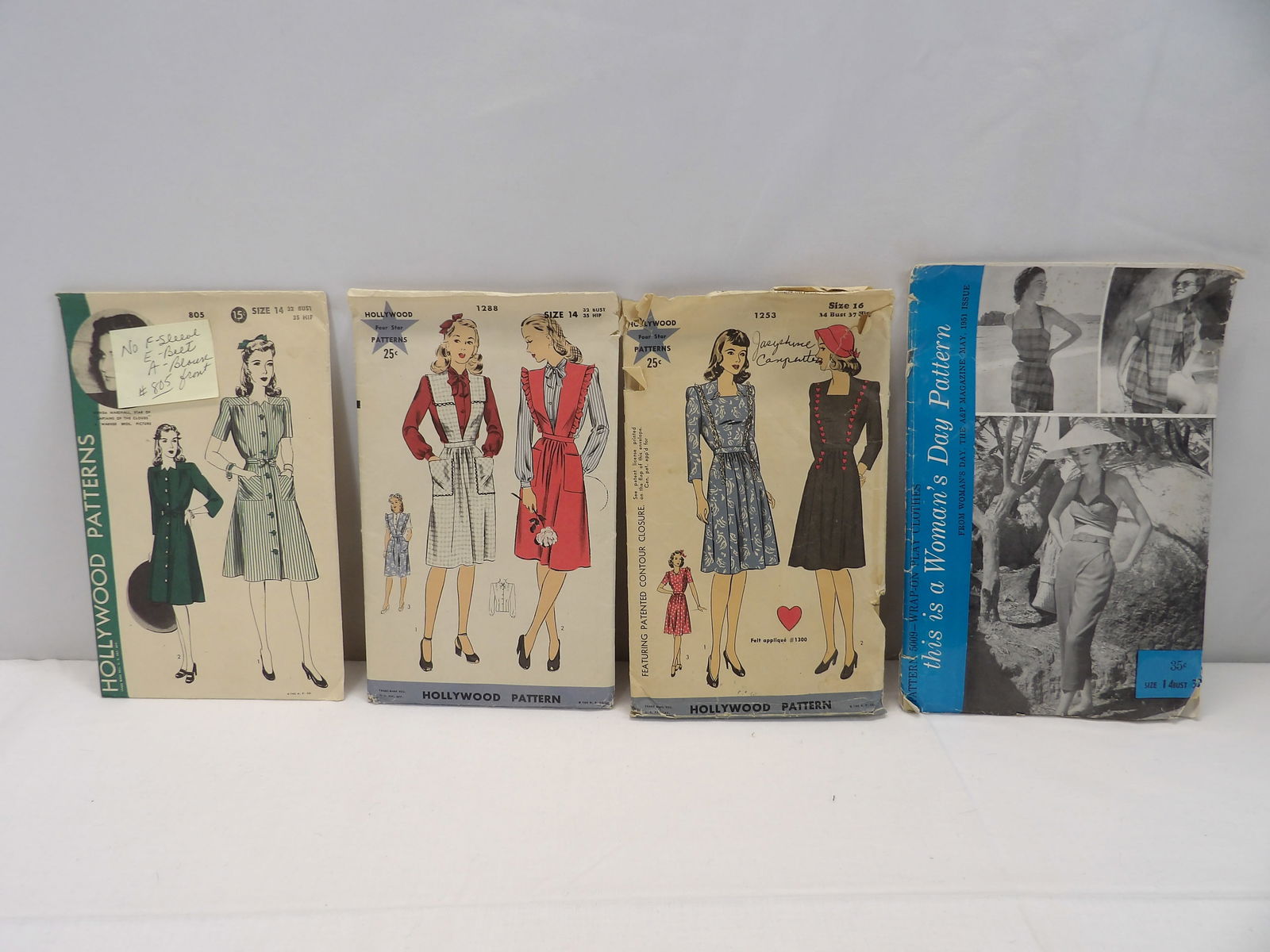 Lot of 4 Vintage 1951 Woman's Day &1940's  Hollywood Dress Patterns (1 of 3)