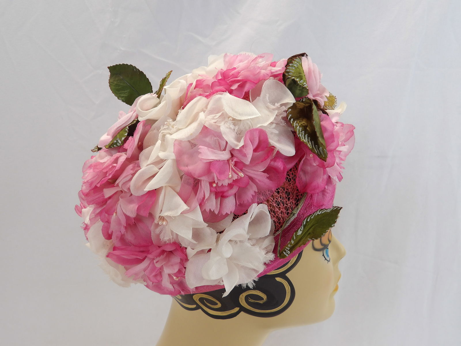 Vintage 1950's Pink Silk Flower Hat (1 of 8)