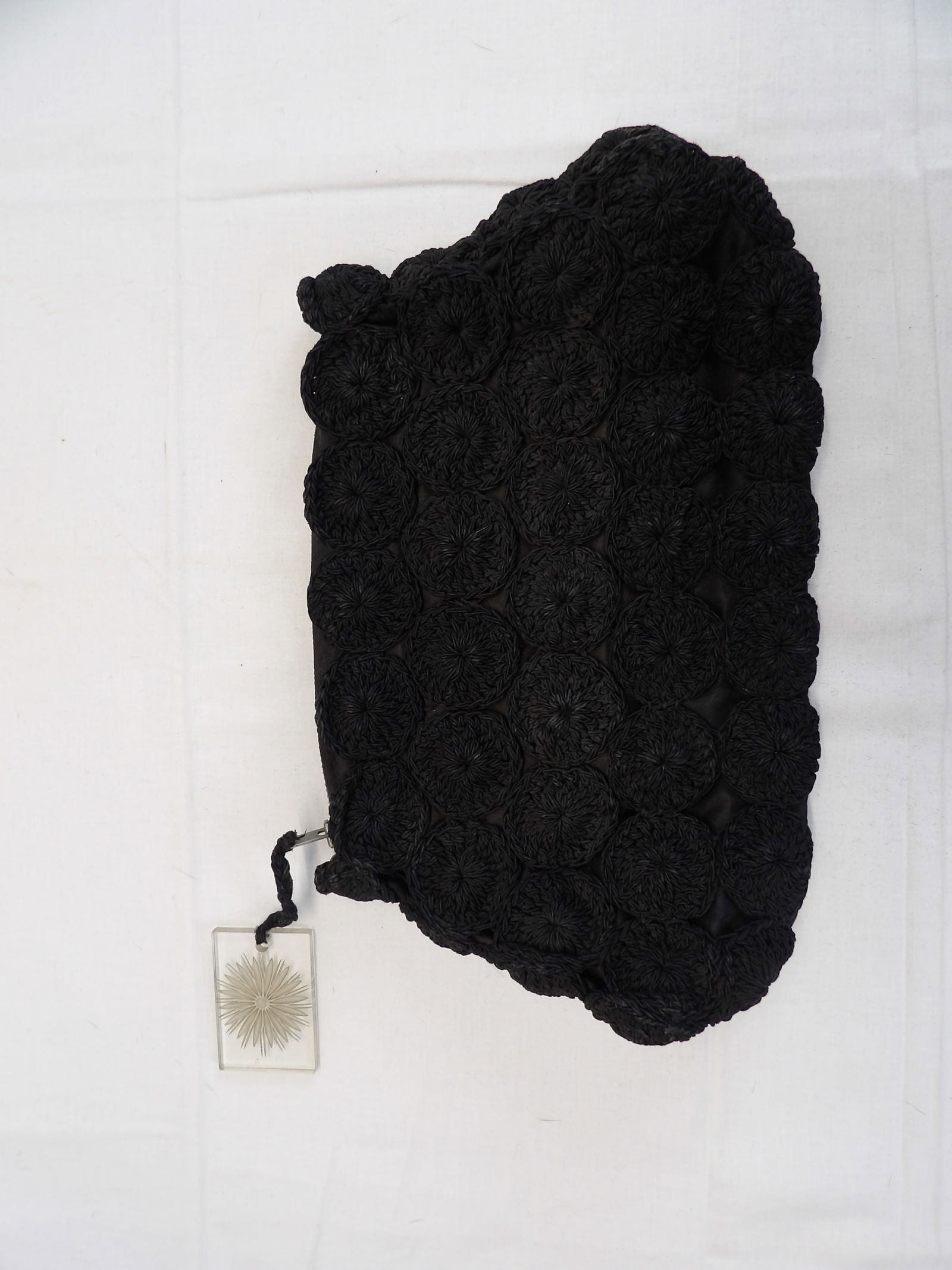 Vintage 1940's Black Corde Purse with Lucite Zipper Pull: good condition, see photo's