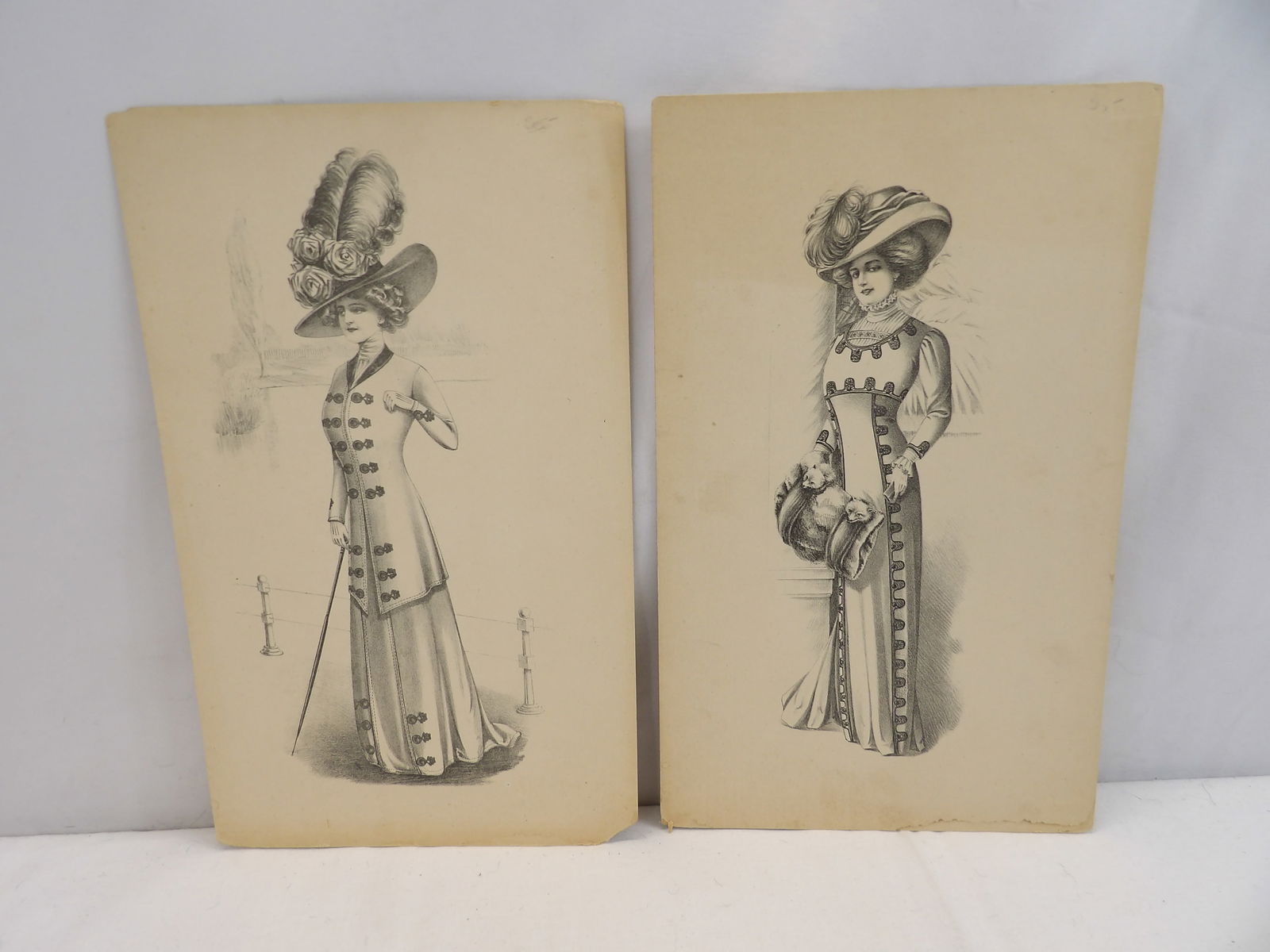 Lot of 2 Antique Steel Engravings of Woman in Fabulous Outfits (1 of 3)