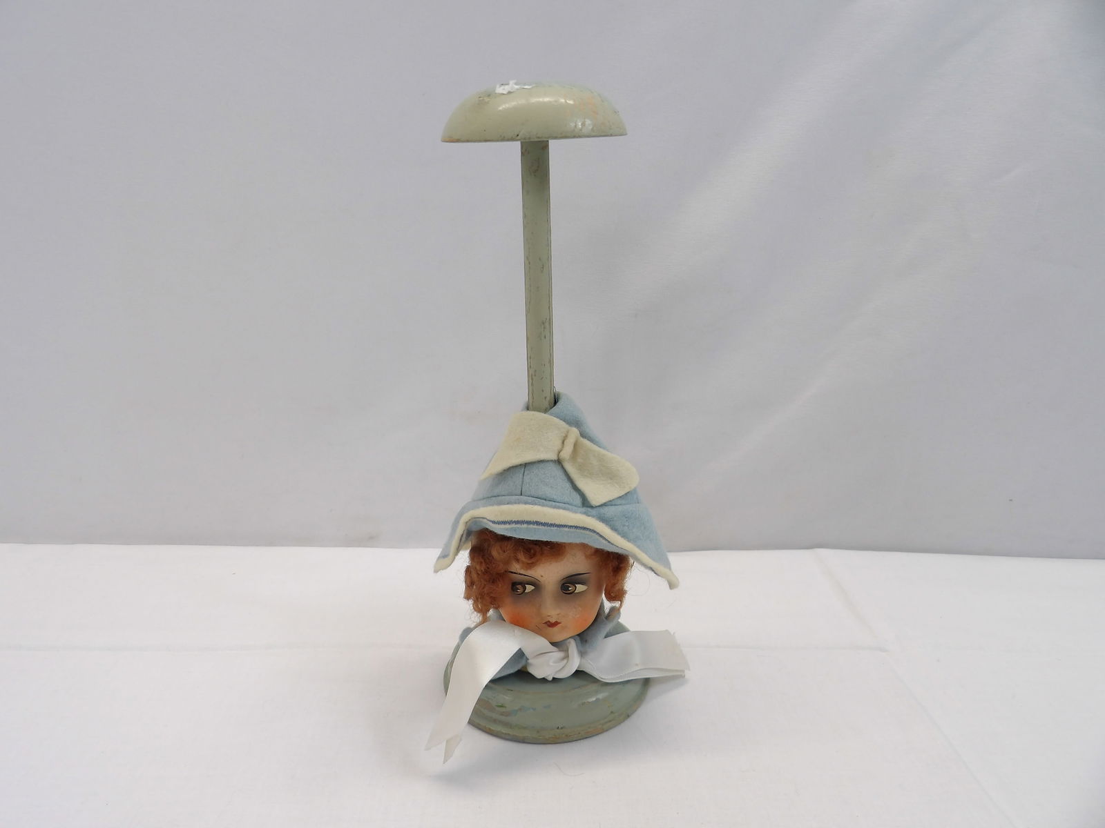 Vintage 1920's Composition Doll Head Hat Stand, Blue (1 of 6)