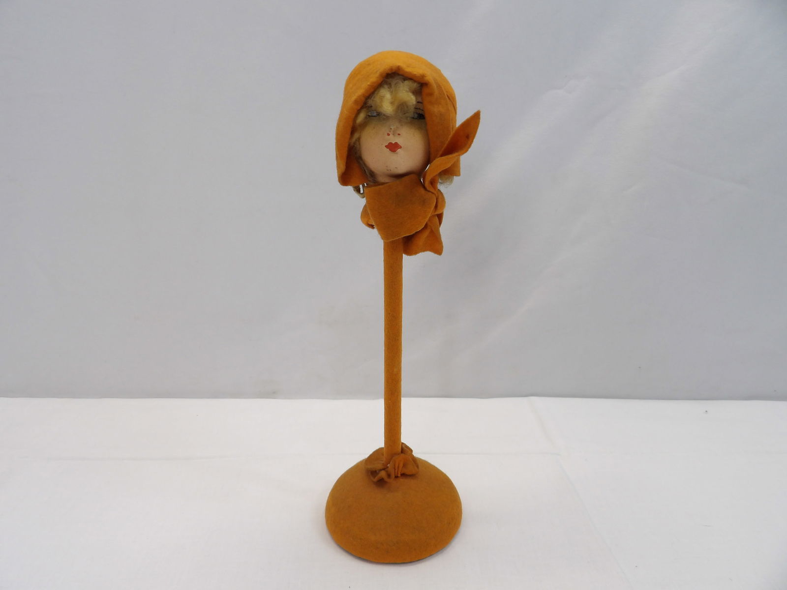 Vintage 1920's Flapper Girl Doll Head Hat Stand, Orange (1 of 7)