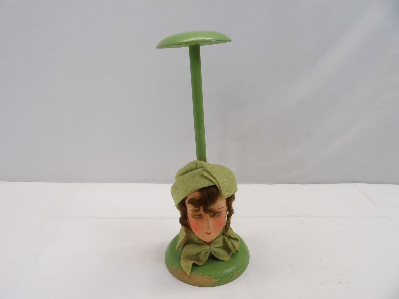Vintage 1920's Flapper Girl Doll Head Hat Stand, Green (1 of 7)