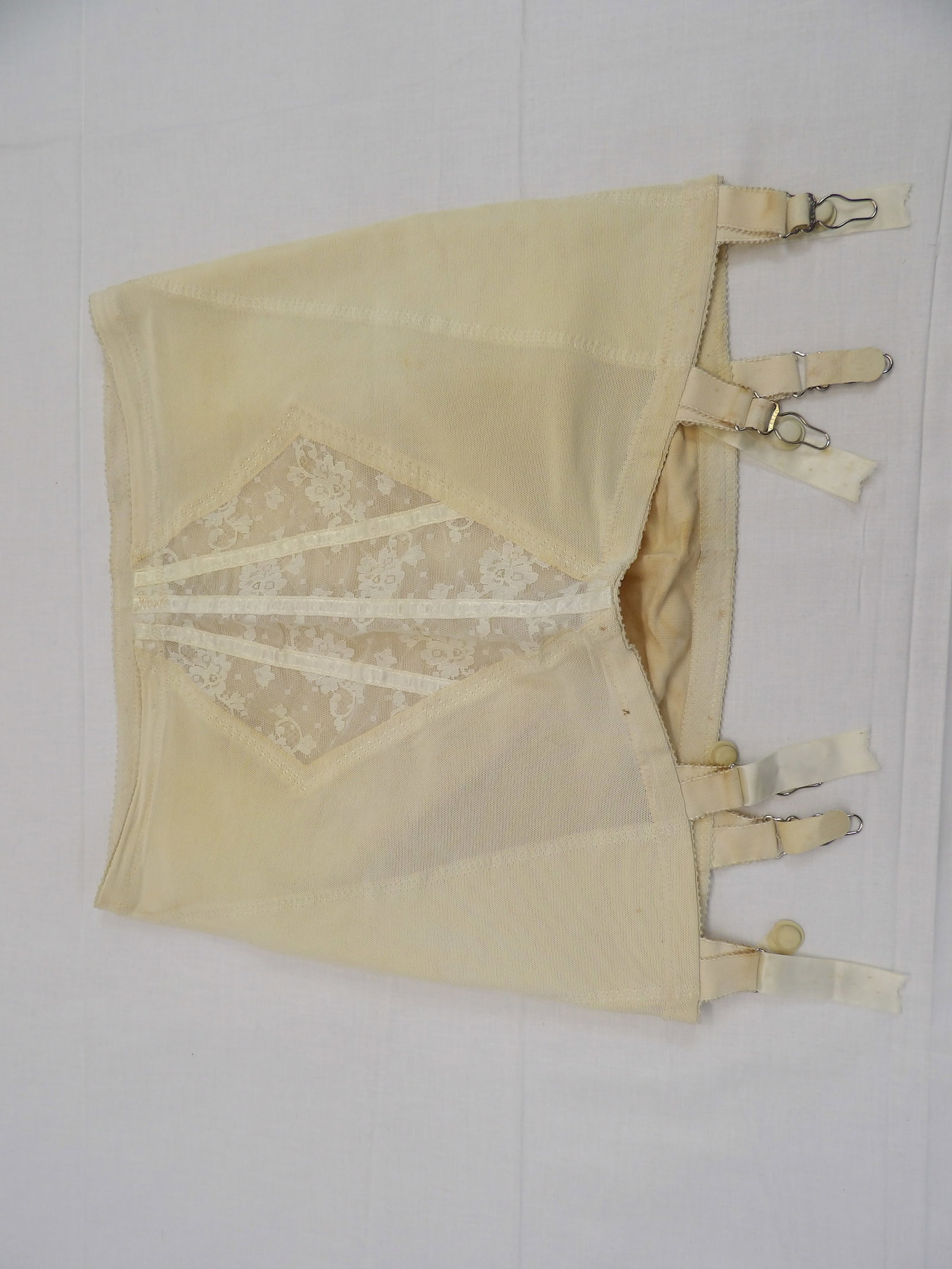 Vintage 1960's Oblique by Tru Balance Lace & Satin Girdle Garter, size 31/32: some stains, see photo's
