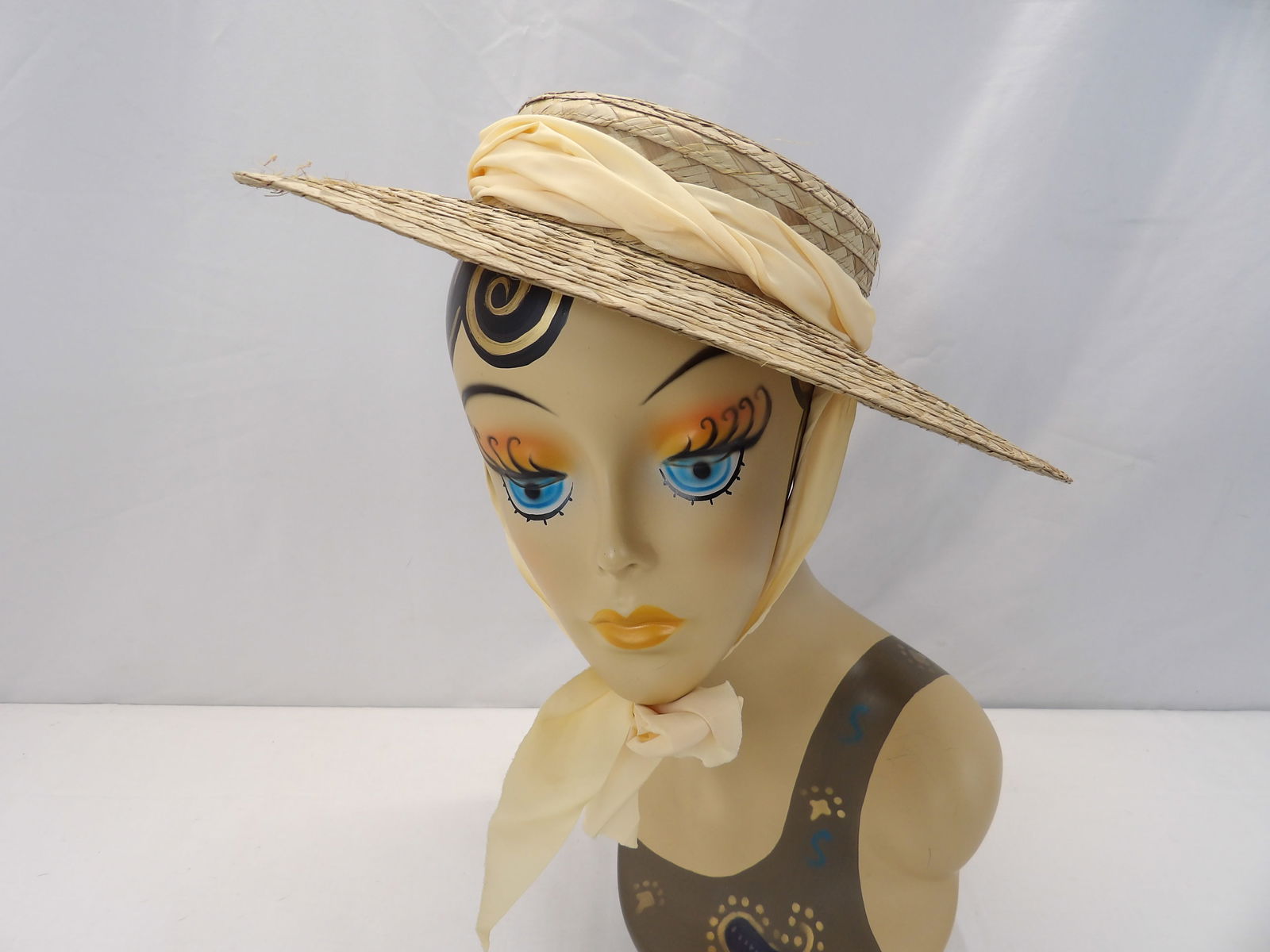 Vintage 1950/60's Wicker Summer Beach Hat with Scarf Tie (1 of 6)