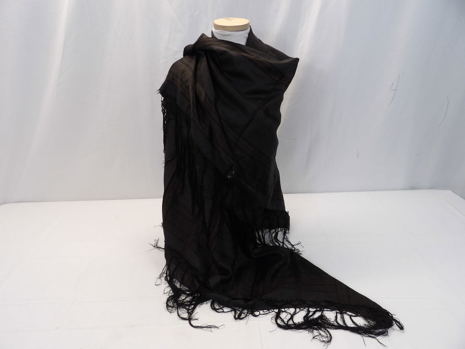 Antique Black Silk Civil War Era Shawl with Fringe (1 of 13)