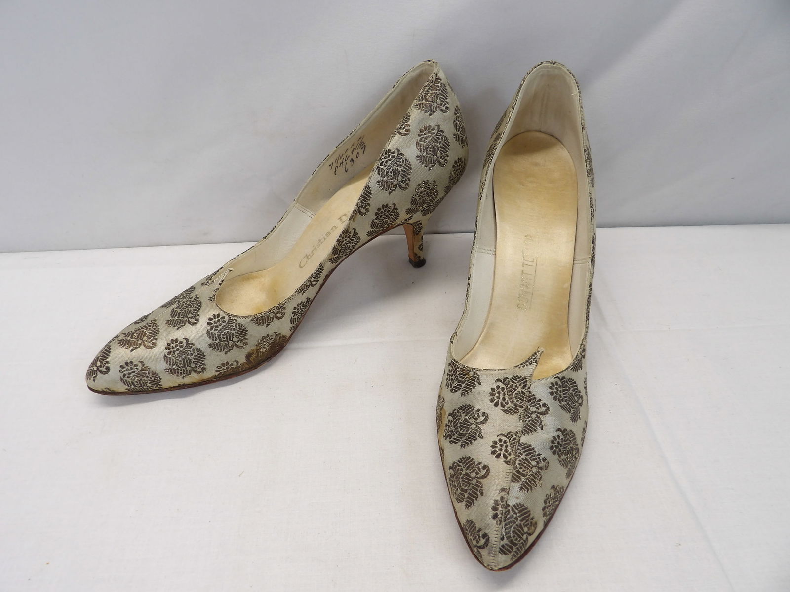 Vintage 1950's Christian Dior Silk Heels, size 7 1/2 AAA: some dark areas, see photo's