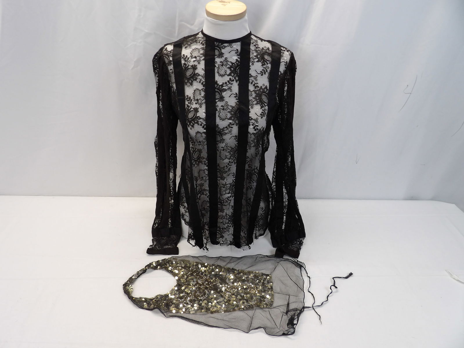 Victorian Black Lace Blouse & Sequin Net Dickie (1 of 17)