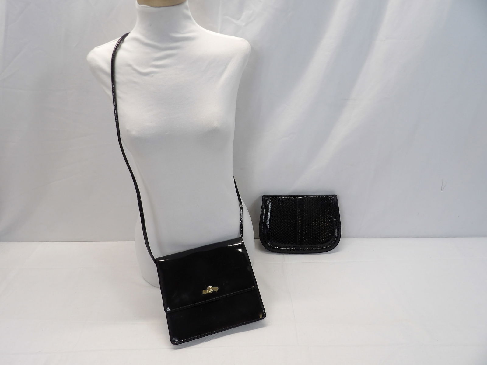 Lot of 2 Vintage Salvatore Ferragamo Black Crossbody & Clutch Bag: crossbody has damaged strap, see photo's