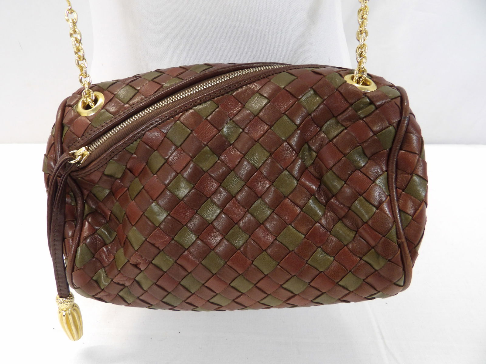 Vintage Bottega Veneta Check Woven Leather Crossbody Purse, Made in Italy (1 of 11)