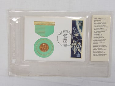 First Day Issue San Francisco 1969 Lincoln Penny & Stamps