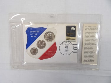 Denver Mint 1969 Coins Nickle, Dime, & Quarter & Apollo 8 First Day Cover