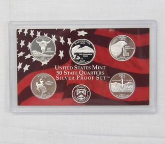 United States Mint Silver Proof Set 2007 Quarters, Montana, Washington, Idaho, Wyoming, Utah